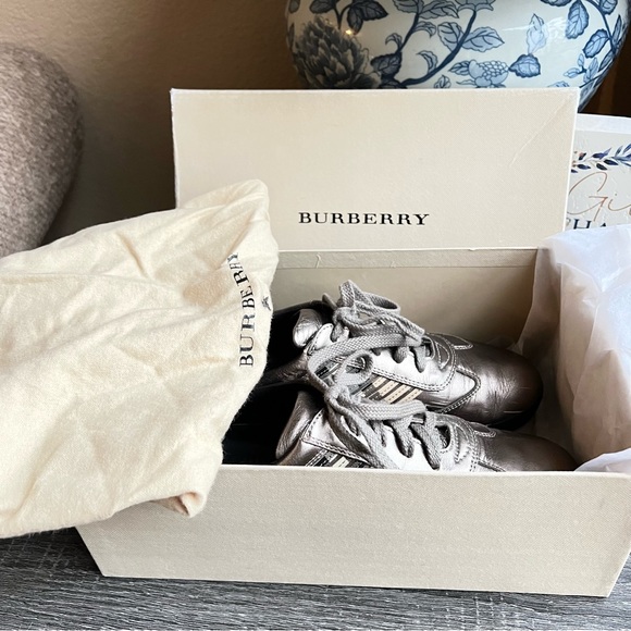 Burberry Metallic Leather Check Leather trim Lace Up Sneakers EU38 US8 - Picture 7 of 15